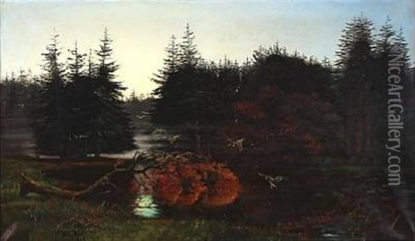 Forest Scene Oil Painting - Oscar Herschend