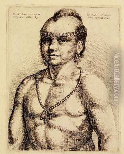 Virginian Indian from Hollars Foreign Portraits Oil Painting - Wenceslaus Hollar