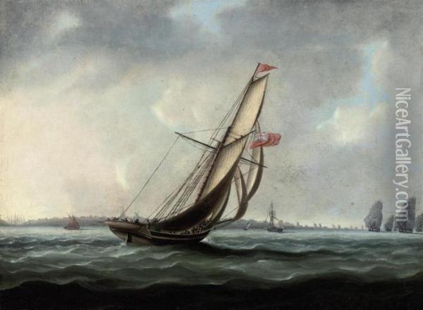 A Royal Naval Cutter Heading Towards The British Fleet Oil Painting - Thomas Buttersworth