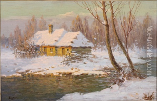 Winter Morning Oil Painting - Jakov Ivanovich Brovar