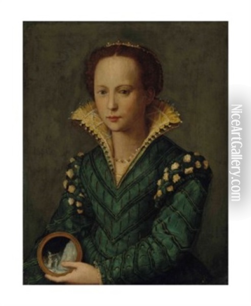 Portrait De Femme, Dit Autrefois De Catherine De Medicis Oil Painting - Giovanni Maria Butteri