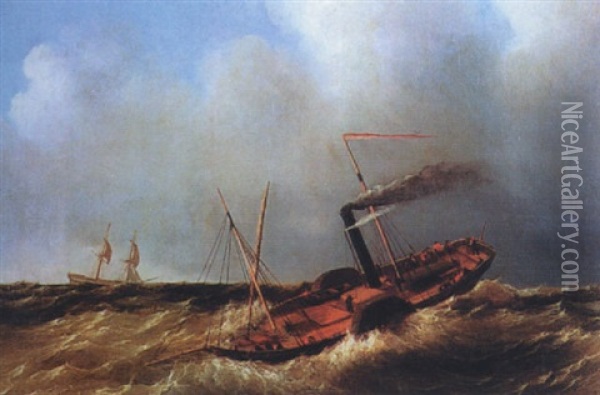 A Steamer In A Stormy Seascape Oil Painting - Richard Brydges Beechey