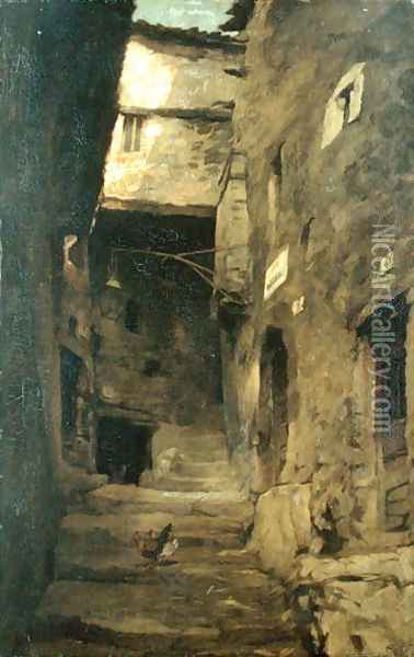 Street in Olevano Oil Painting - Carl Schuch