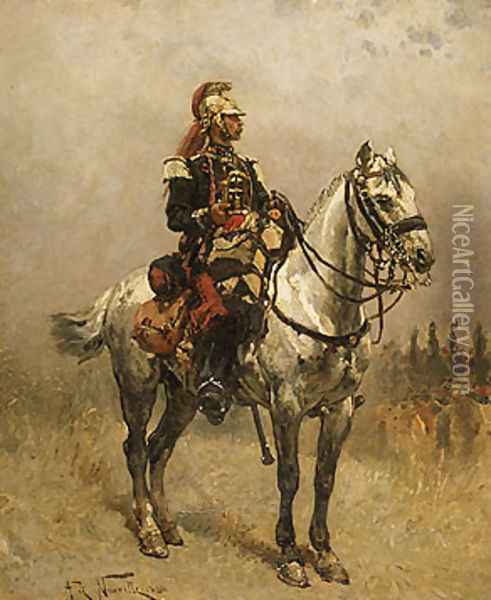 A Cavalryman Oil Painting - Alphonse de Neuville