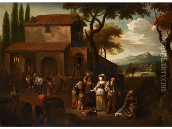 Der Traubenmarkt Nach Der Ernte Oil Painting - Pieter van Bloemen