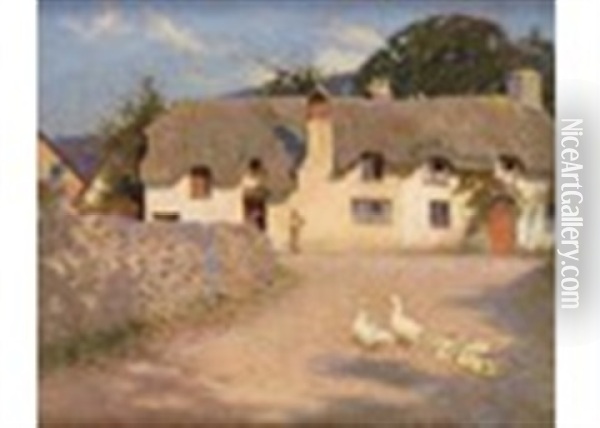 Sunny Morn, Bossington Oil Painting - Frederick Hall