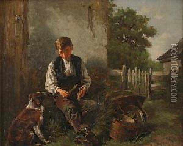 Boy And His Dog Oil Painting - Hugh Newell