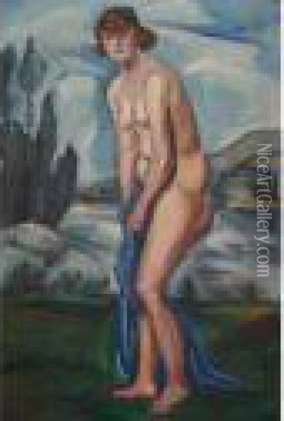 Baigneuse Nue Debout. Oil Painting - Andre Favory