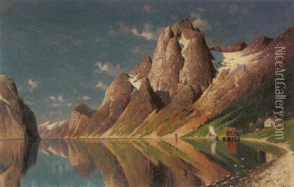 Norwegische Fjordlandschaft Oil Painting - Fritz Chwala