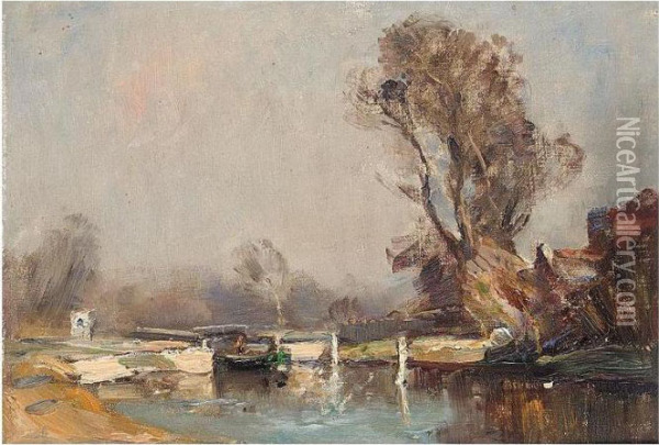 Romney Lock, Windsor Oil Painting - James Herbert Snell