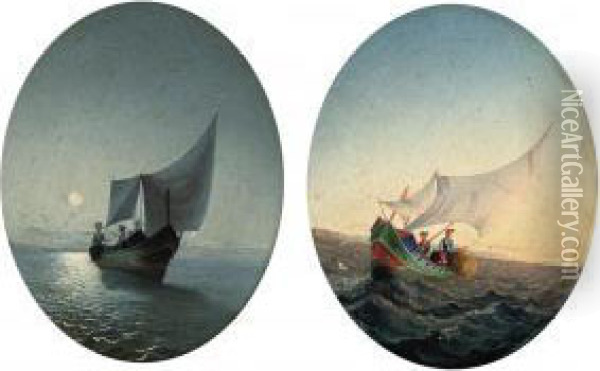 A Maltese Fishing Boat By Moonlight Oil Painting - Girolamo Gianni