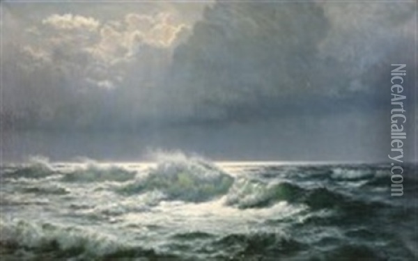 Waves Breaking On The Shore Oil Painting - Johannes Herman Brandt