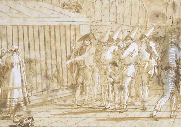The Lions Cage, c.1800 Oil Painting - Giovanni Domenico Tiepolo
