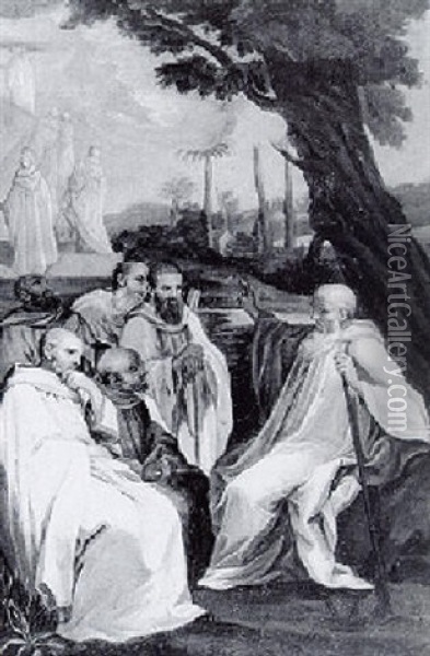 Het Visioen Van Heilige Romualdus Oil Painting - Andrea Sacchi
