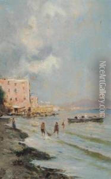 On The Neapolitan Coast Oil Painting - Oscar Ricciardi