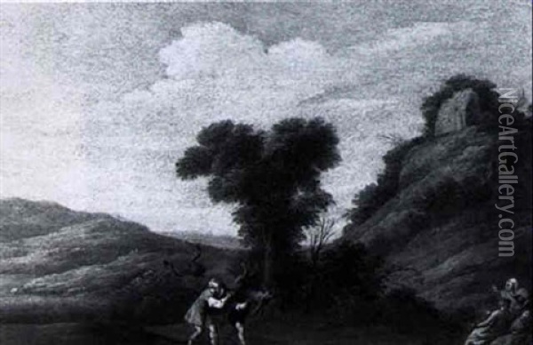 Illustrations From A Fable: A Man Carrying An Ass Oil Painting - Bartholomeus Breenbergh