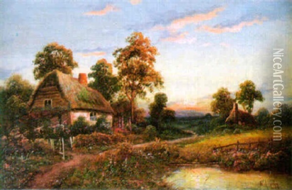 A Country River Landscape At Dusk Oil Painting - Walter Wallor Caffyn