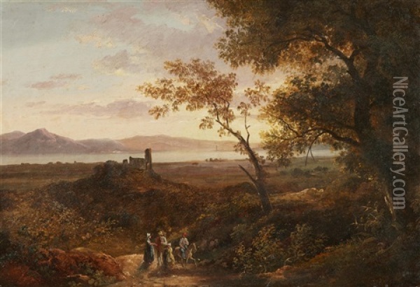 Figures In A Landscape Oil Painting - Johann Christian Vollerdt