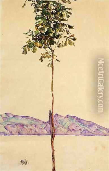 Little Tree Aka Chestnut Tree At Lake Constance Oil Painting - Egon Schiele