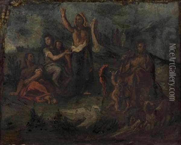 Orphee Et Caton D'utique, Esquisses Pour La Coupole De La Bibliotheque Du Senat Oil Painting - Eugene Delacroix