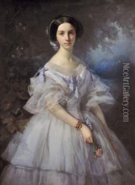 Portrait De Madame Camille D'hubert, Nee De Granval, Nee De La Houssaye. Oil Painting - Alphonse-Louis Galbrund