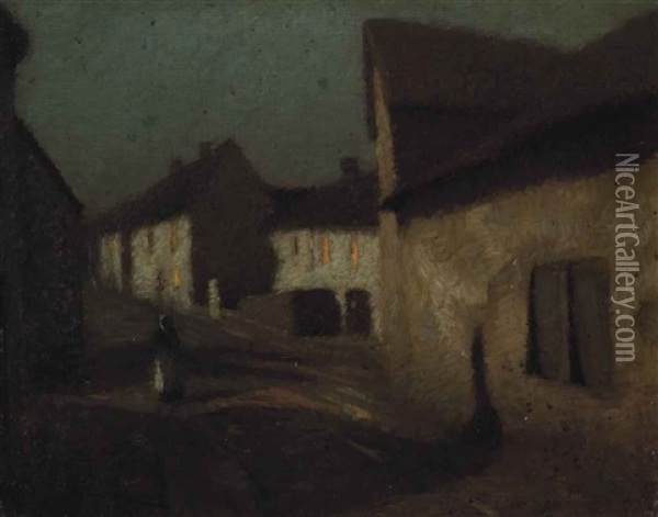 Figure On A Village Street At Dusk Oil Painting - Algernon Talmage