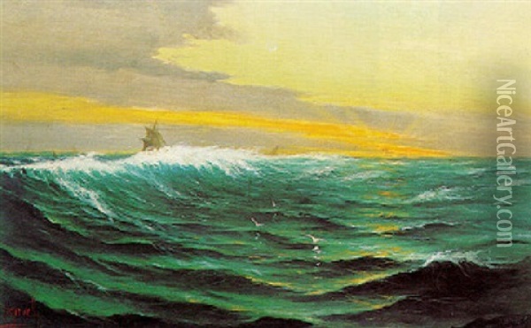 Sunset Over The Waves Oil Painting - Spyridon Scarvelli
