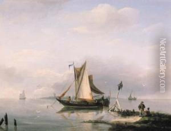 Sailing Vessels In Calm Waters Oil Painting - Nicolaas Riegen
