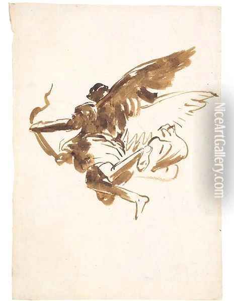 Study of a flying angel Oil Painting - Giovanni Domenico Tiepolo
