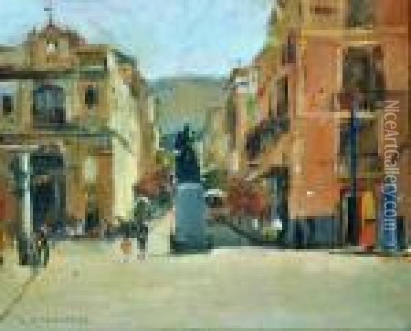 Piazza Tasso A Sorrento Oil Painting - Luigi Crisconio