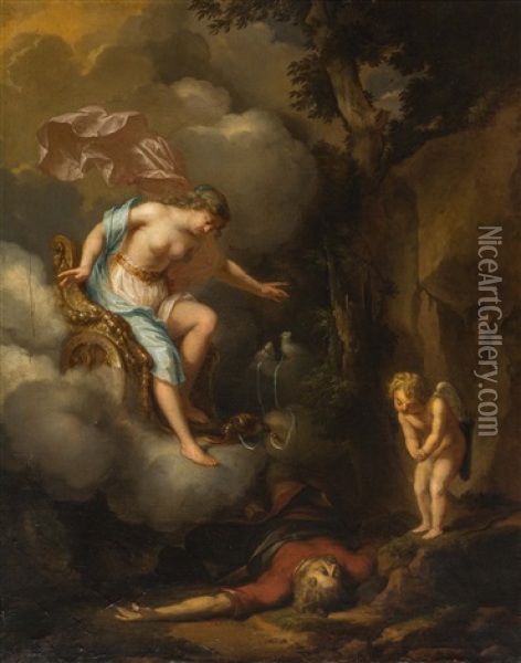 Venus And Cupid And The Death Of Adonis Oil Painting - Arnold Houbraken