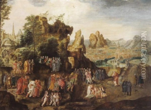 Jesus Einzug In Jerusalem Oil Painting - Herri met de Bles
