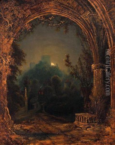 Durham Castle By Moonlight Oil Painting - John Crome