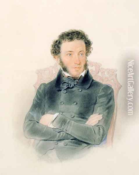 Portrait of Alexander Pushkin 1799-1837 1836 Oil Painting - Piotr Ivanovich Sokolov