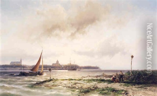 A Stiff Breeze At Sea Oil Painting - Johannes Hermanus Barend Koekkoek