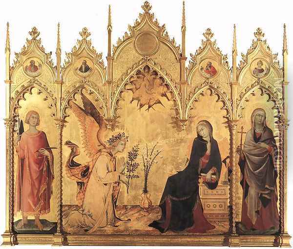 The Annunciation and Two Saints Oil Painting - Simone Martini