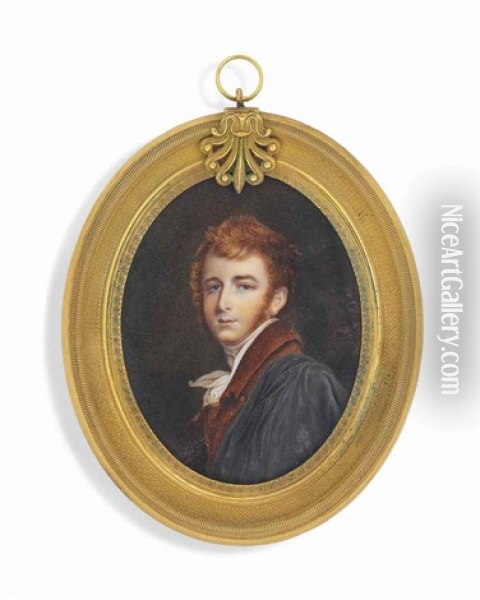 George Robert Chinnery (1791-1825), In Brown Coat, Black Cloak, White Cravat And Stock; Together With A Letter Written By The Sitter To His Father Dated Madrid, 28 February 1825 Oil Painting - Giovanni Trossarelli