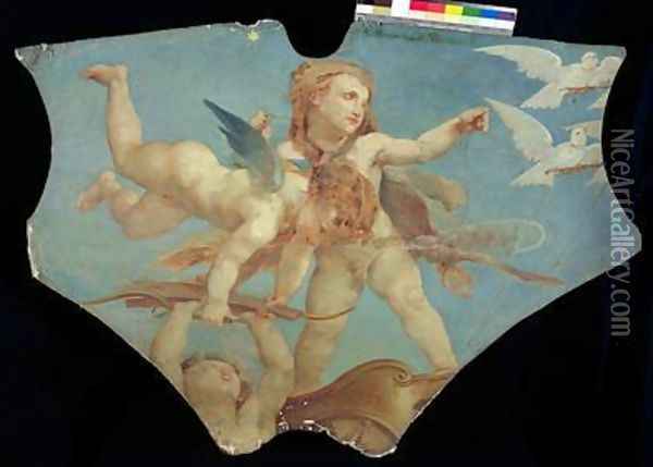 Putti Carrying the Attributes of Venus after Paul Baudry Oil Painting - Charles August Mengin