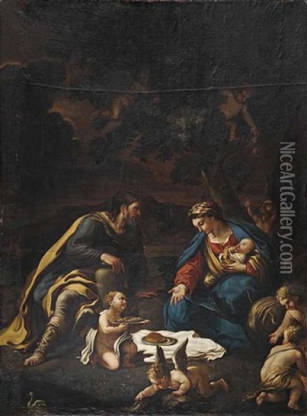 Die Heilige Familie Bei Der Ruhe Auf Der Flucht Oil Painting - Nicola Malinconico