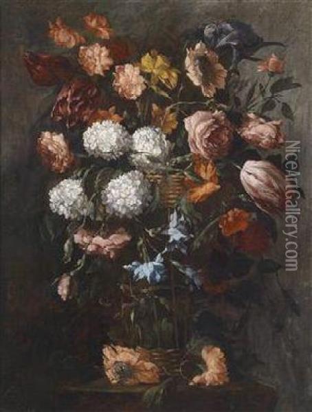 A Pair Of Still Lifes With Flowers Oil Painting - Juan De Arellano