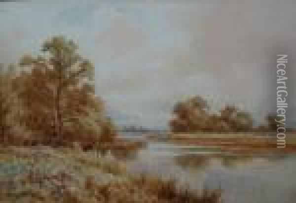Cattle At Rivers Edge Oil Painting - Henry Hillier Parker