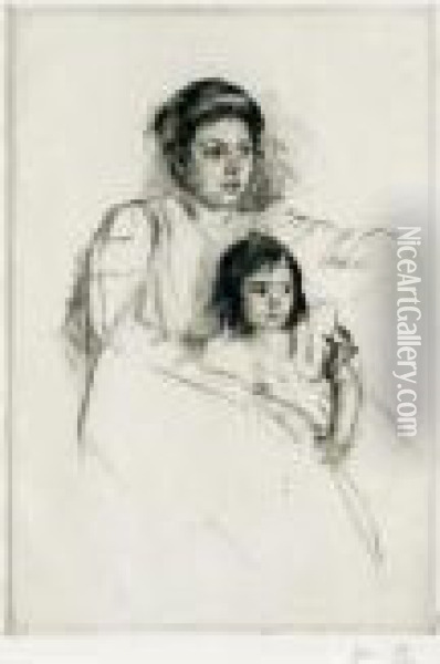 Margot Leaning Against Her Mother (b. 175) Oil Painting - Mary Cassatt