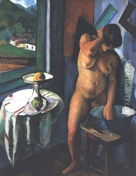 Female Nude Washing Oil Painting - Tibor Duray