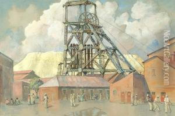 Workers At A Mine, South Africa Oil Painting - Arthur Alfred Davis