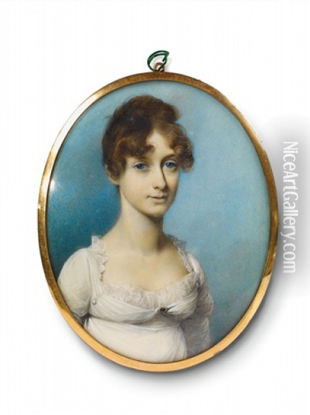 A Portrait Of Mrs. William Saltau Oil Painting - George Engleheart