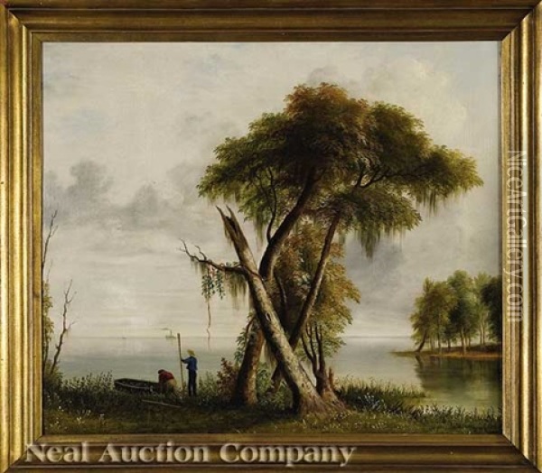 Mississippi Panorama: Boaters Along The Shore Oil Painting - Robert Brammer