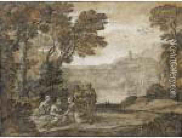Landscape With The Nymph Egeria Mourning Over Numa Oil Painting - Claude Lorrain (Gellee)