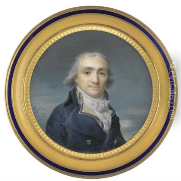 Portrait Of A Gentleman Wearing A Blue Coat And A Knotted White Cravat Oil Painting - Jean Baptiste Jacques Augustin