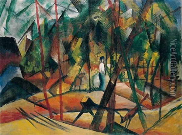 Waldspaziergang Oil Painting - August Macke