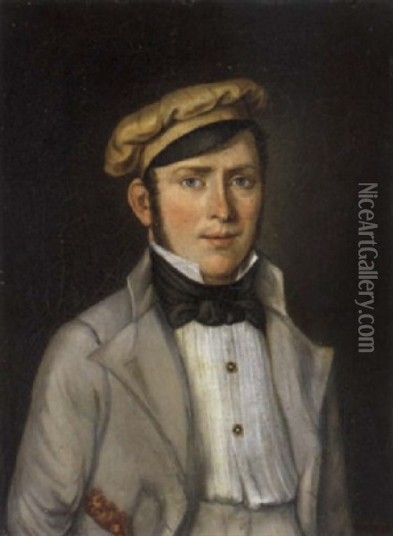 A Portrait Of A Young Man With A Cap Oil Painting - Martin Droelling